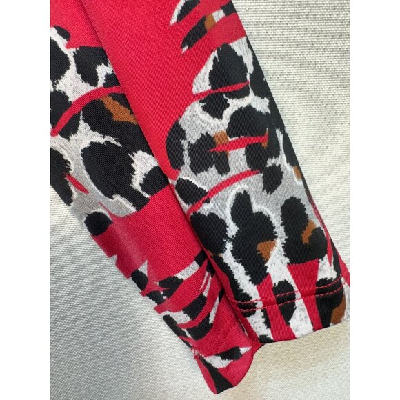 Links Womens Tunic Blouse Top Plus Size 3X Red Animal Print 3/4 Sleeves Retro - Picture 4 of 13